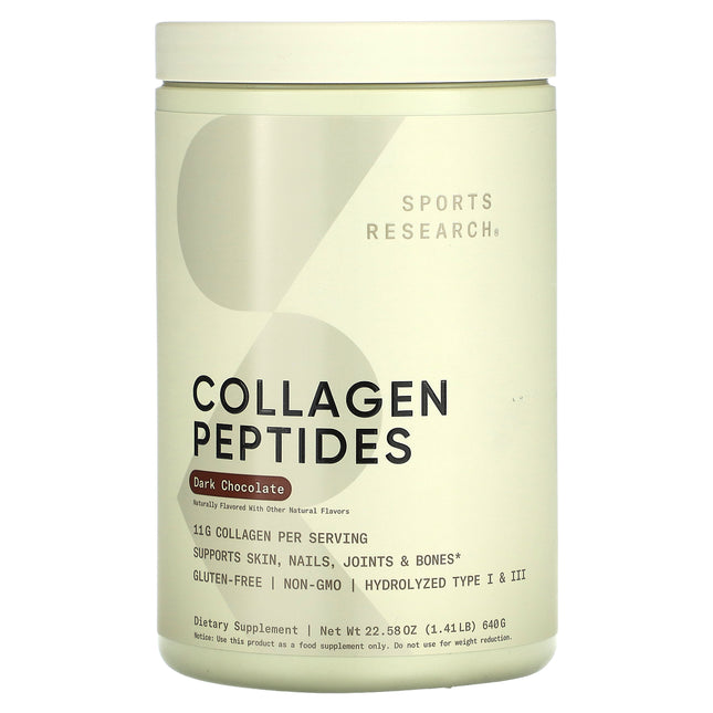 Sports Research Collagen Peptides, Dark Chocolate - Front of pack