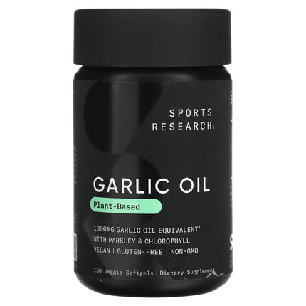 Sports Research Garlic Oil Plant-Based 150 Veggie Softgels - front of bottle