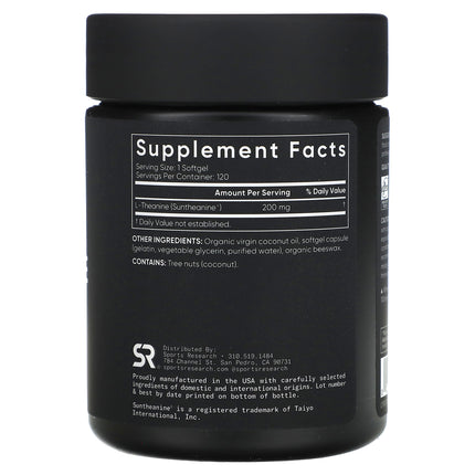 Sports Research L-Theanine, 200 mg, 120 Softgels - supplement facts and ingredients label