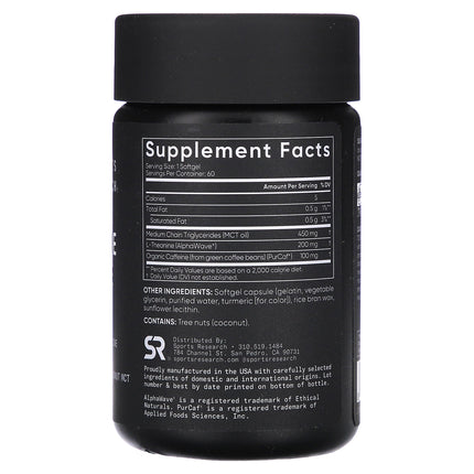 Sports Research L-Theanine & Caffeine, 2-in-1 Formula, 60 Softgels - supplement facts and ingredients label