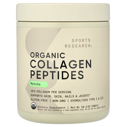 Sports Research Organic Collagen Peptides, Matcha - Front of pack