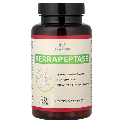 Sunergetic Serrapeptase 18 mg per capsule 90 Capsules bottle, front view