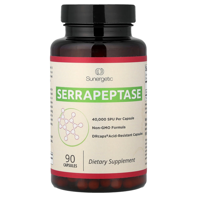 Sunergetic Serrapeptase 18 mg per capsule 90 Capsules bottle, front view