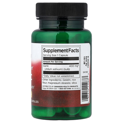 Swanson Vitamins Full Spectrum Garlic 400 mg 60 Capsules - back label with Supplement Facts