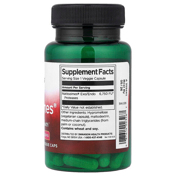 Swanson Nattozimes 195mg 60 Veggie Caps supplement facts back label