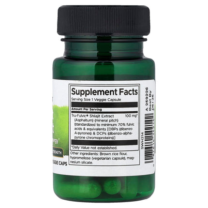 Swanson Vitamins Shilajit Extract 100 mg 30 Veggie Caps - back of bottle with supplement facts