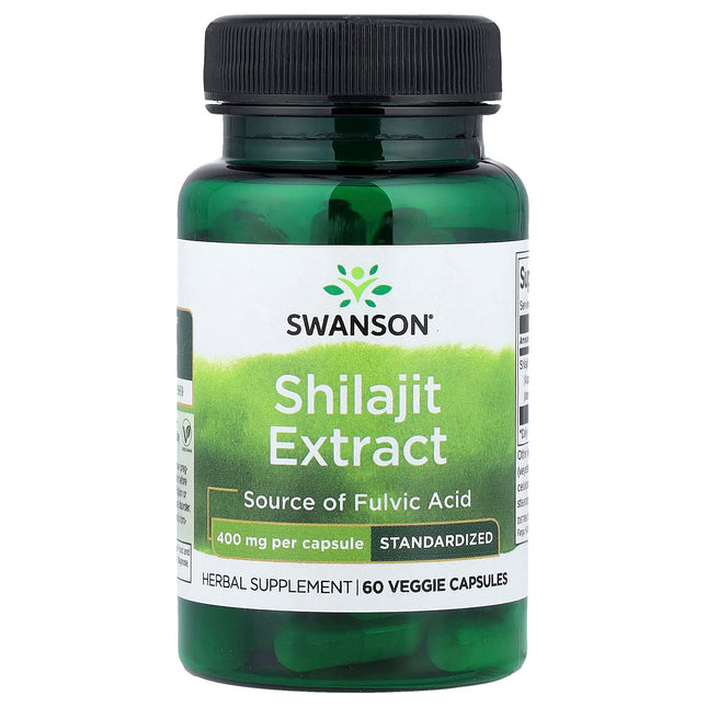Swanson Vitamins Shilajit Extract Standardized 400 mg 60 Veggie Capsules - front of bottle