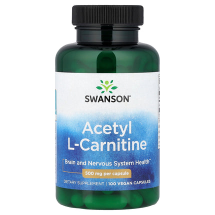 Swanson Vitamins Acetyl L-Carnitine, 500 mg 100 Vegan Capsules - front of pack