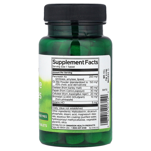 Swanson Vitamins Digestive Enzymes bottle back label with supplement facts and ingredients
