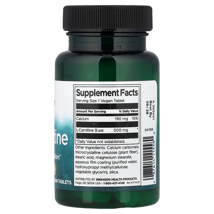 Swanson Vitamins L-Carnitine 30 Vegan Tablets - back label with supplement facts and ingredients