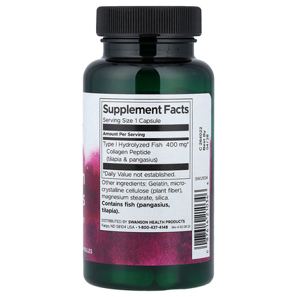 Swanson Vitamins Marine Collagen Peptides, 400 mg - Back label with supplement facts and ingredients
