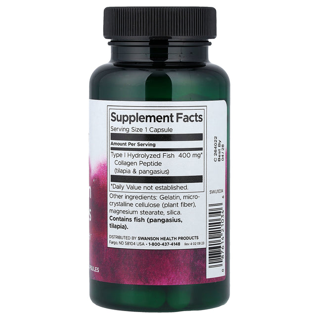 Swanson Vitamins Marine Collagen Peptides, 400 mg - Back label with supplement facts and ingredients
