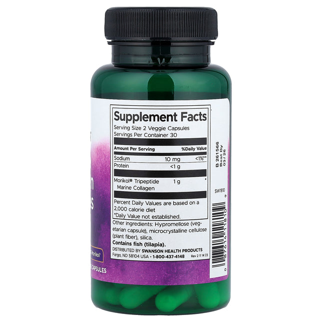 Swanson Vitamins Marine Collagen Peptides Type 1, 500 mg - Back label with supplement facts and ingredients