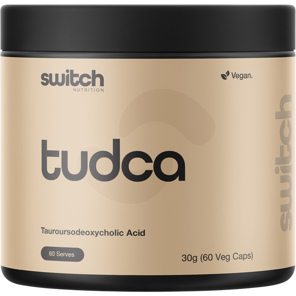 Switch Nutrition TUDCA vegan capsules tub, 60 capsule front label