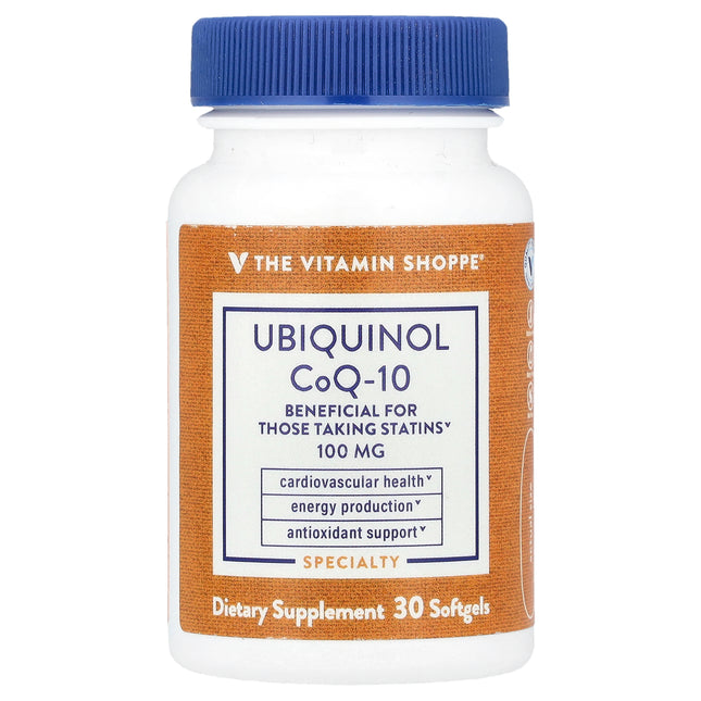 The Vitamin Shoppe Ubiquinol CoQ-10 100 mg bottle front, 30 softgels