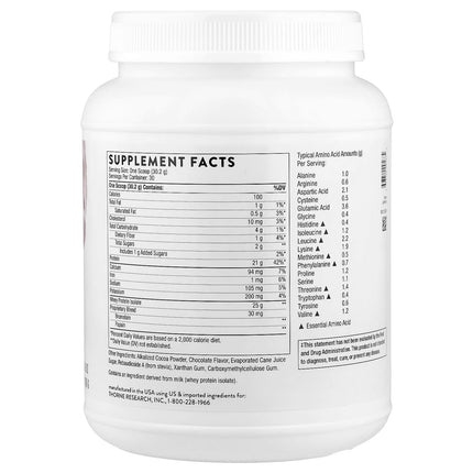 Thorne Whey Protein Isolate Chocolate 906g - Supplement Facts and Ingredients