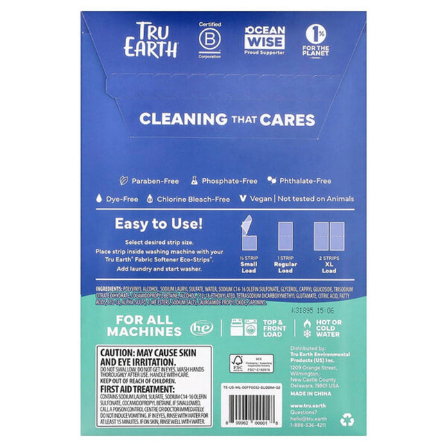 Tru Earth, Laundry Detergent Sheets, Fragrance Free, 32 Eco-Strips  - back label with ingredients