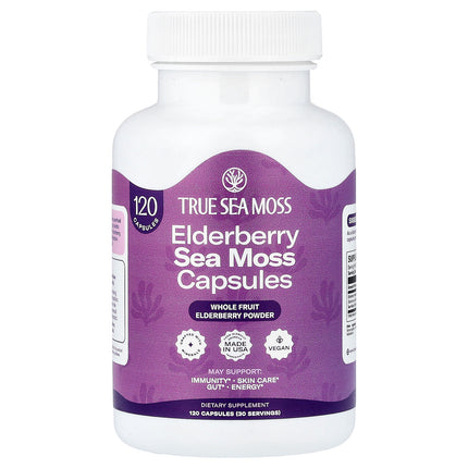 True Sea Moss Elderberry Sea Moss 120 capsules bottle, front of pack