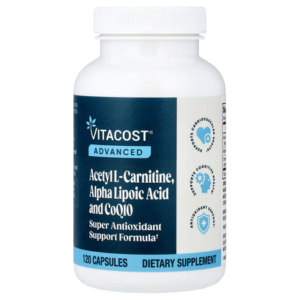 Vitacost Advanced Acetyl L-Carnitine, Alpha Lipoic Acid and CoQ10 120 Capsules - front of pack