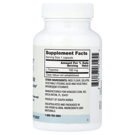 Vitacost Advanced L-Theanine Features Suntheanine, 100 mg, 60 Capsules - supplement facts and ingredients label
