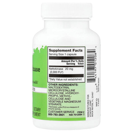 Vitacost Mega Nattokinase 2000 FU 90 Capsules supplement facts back label