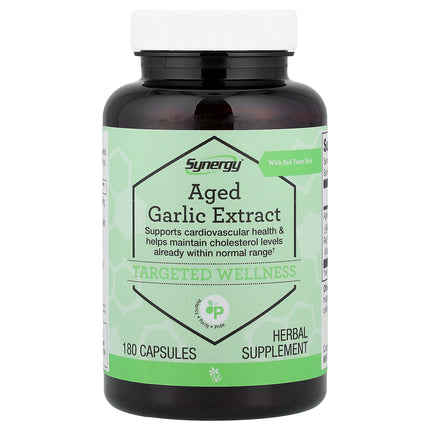 Vitacost Synergy Aged Garlic Extract With Red Yeast Rice 180 Capsules - front of bottle