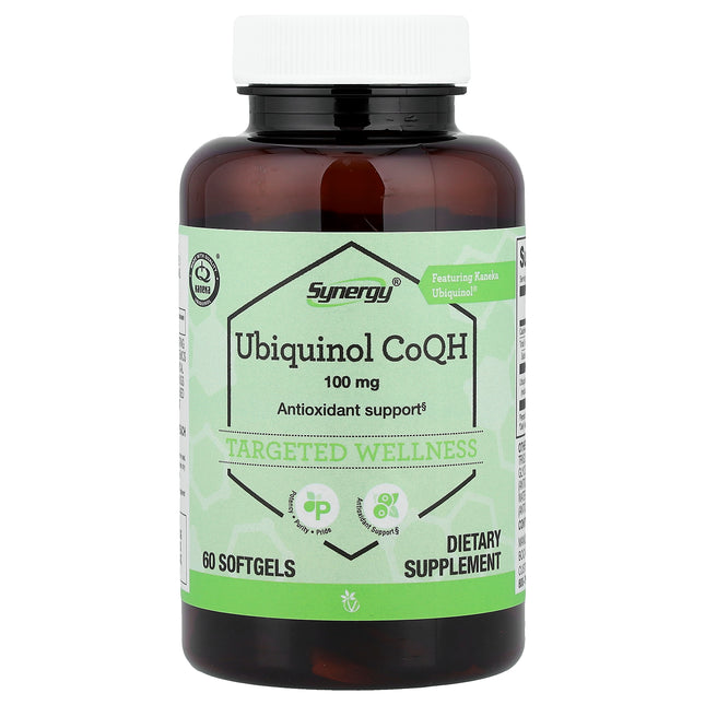 Vitacost Synergy Ubiquinol CoQH 100 mg bottle front, 60 softgels