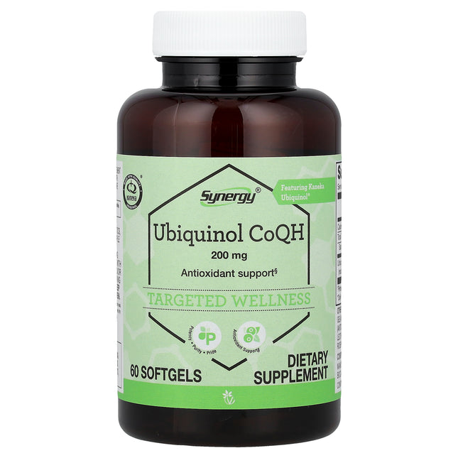 Vitacost Synergy Ubiquinol CoQH 200 mg bottle front, 60 softgels