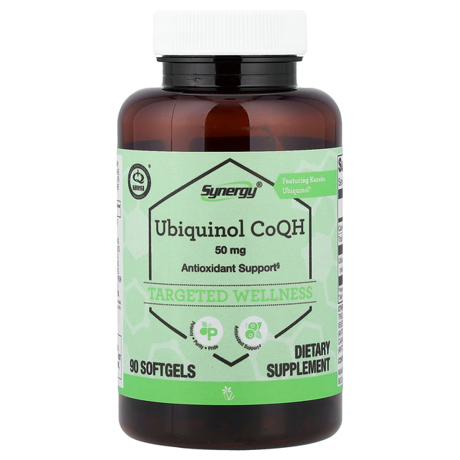 Vitacost Synergy Ubiquinol CoQH with Kaneka Ubiquinol 50 mg bottle front, 90 softgels