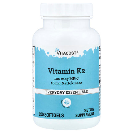 Vitacost Vitamin K2 MK-7 With Nattokinase 200 Softgels bottle front label