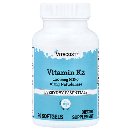 Vitacost Vitamin K2 MK-7 With Nattokinase 90 Softgels bottle front label