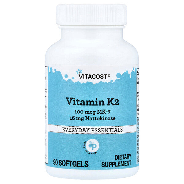 Vitacost Vitamin K2 MK-7 With Nattokinase 90 Softgels bottle front label