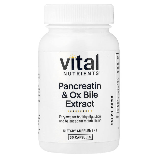 Vital Nutrients Pancreatin & Ox Bile Extract 60 capsules bottle, front of pack