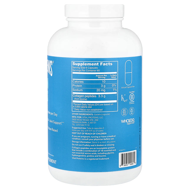Vital Proteins Collagen Peptides Capsules, 550 mg - Back label with supplement facts and ingredients