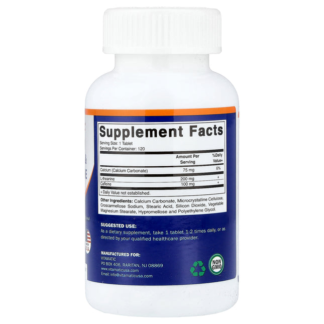 Vitamatic Caffeine & L-Theanine, 120 Tablets - supplement facts and ingredients label