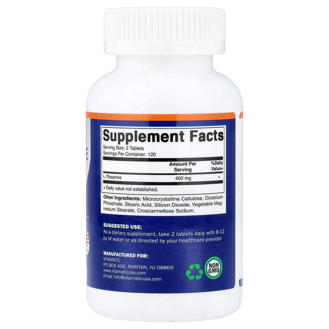 Vitamatic L-Theanine, 240 Tablets (200 mg per Tablet) - supplement facts and ingredients label