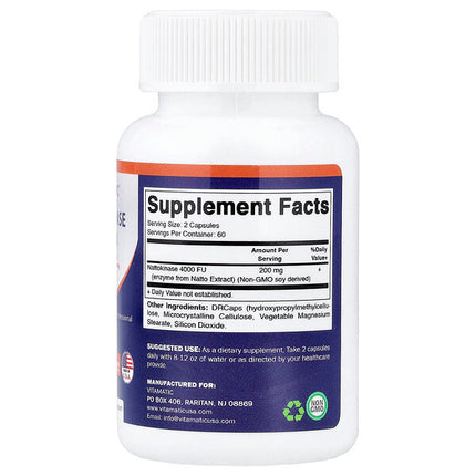 Vitamatic Nattokinase 120 DRcaps supplement facts back label