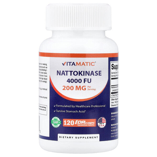 Vitamatic Nattokinase 120 DRcaps bottle front label