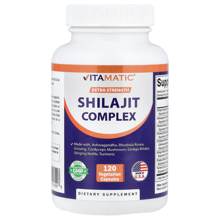 Vitamatic Shilajit Complex 120 Vegetarian Capsules - front of bottle