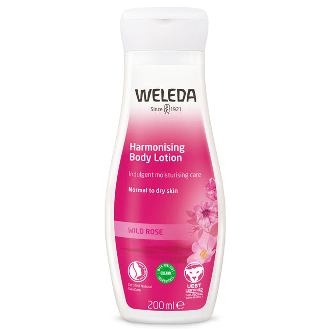 Weleda Harmonising Body Lotion Wild Rose 200ml bottle, front label