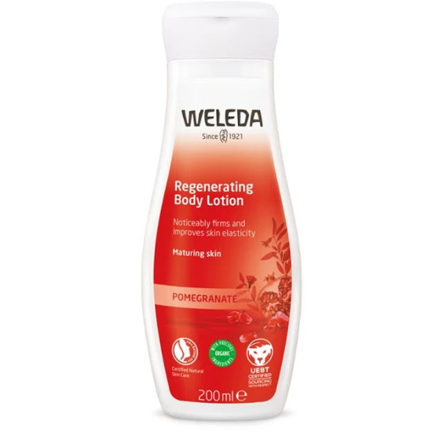 Weleda Regenerating Body Lotion Pomegranate 200ml bottle, front label