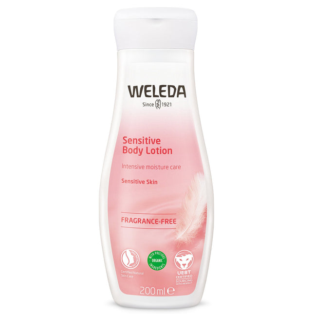 Weleda Sensitive Body Lotion Fragrance Free 200ml bottle, front label