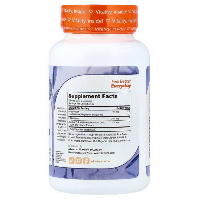 Zahler MasterPeace With L-Theanine & Zembrin, 60 Capsules - supplement facts and ingredients label