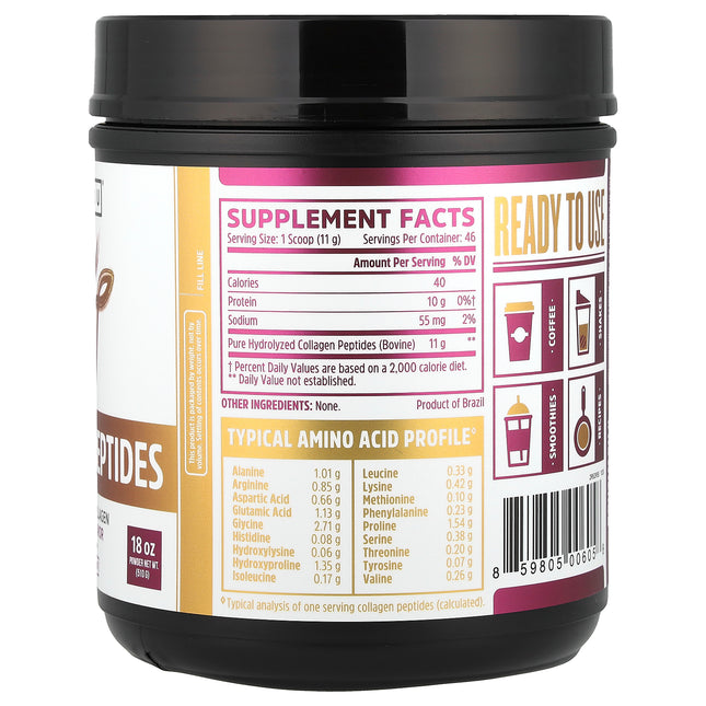Zhou Nutrition Collagen Peptides - Back label with supplement facts and ingredients