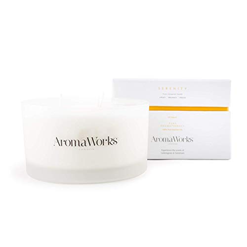 Aromaworks Serenity Candle - Soothes Away Stress and Uplifts Your Spirit - Made with 100% Pure Essential Oils - Top Notes of Lemongrass, Neroli and Geranium - Vegan - 3 Wick Large - 14.1 Oz Candle