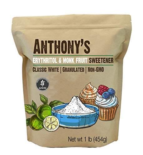 Anthony's Erythritol And Monk Fruit Sweetener Classic White, 1Lb, Granulated, - wallaby wellness