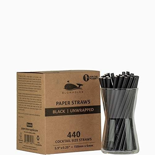 Blowholes Cocktail Size Eco-Friendly, Compostable, Long-Lasting Paper Straws 440 Count - Black - wallaby wellness