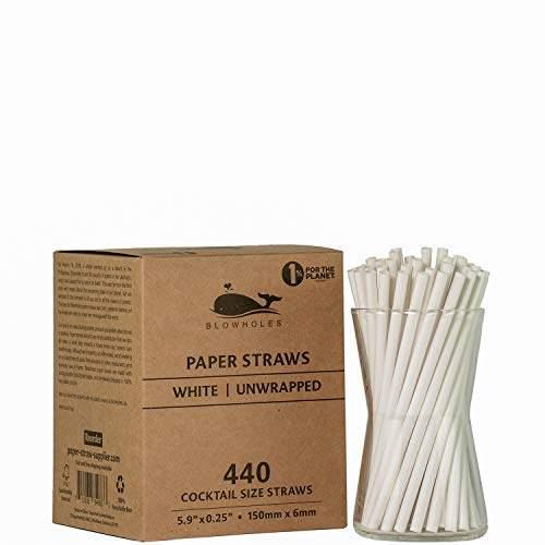 Blowholes Cocktail Size Eco-Friendly, Compostable, Long-Lasting Paper Straws 440 Count - White - wallaby wellness