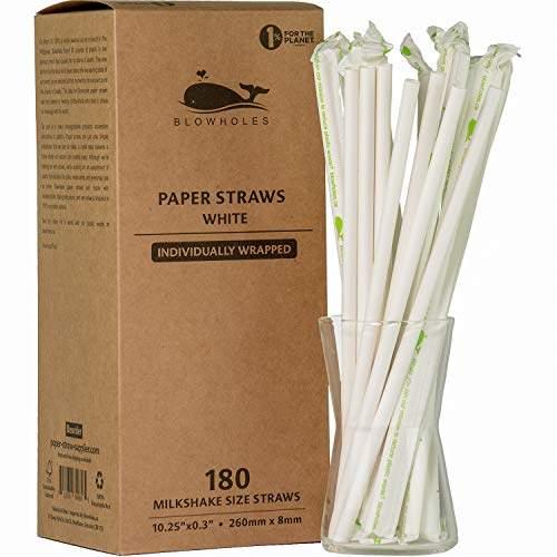 Blowholes Milkshake Size Eco-Friendly, Long-Lasting Paper Straws (Individually Wrapped) 180 Count - wallaby wellness