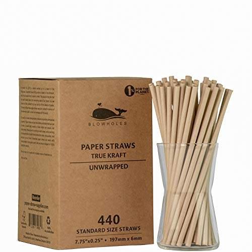 Blowholes Standard Size Eco-Friendly, Compostable, Long-Lasting Paper Straws 440 Count - Kraft - wallaby wellness